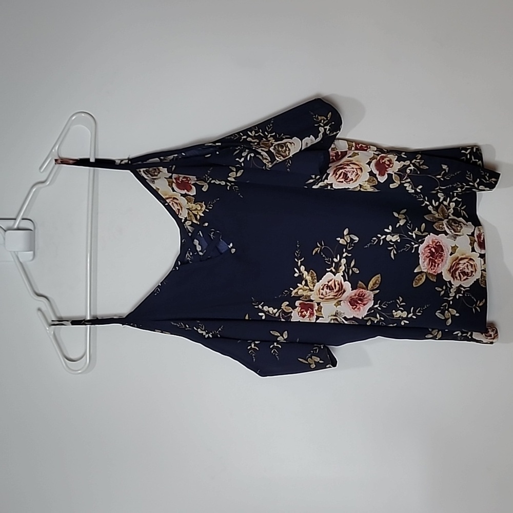 Shein Black open shoulder floral blouse